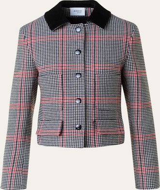 Akris Contrast Collar Houndstooth Boxy Jacket