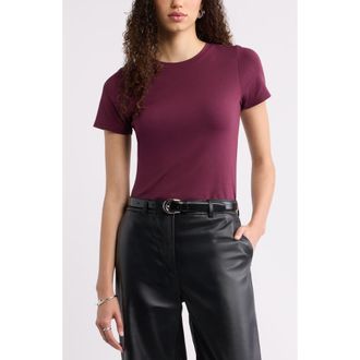 Nordstrom Pima Cotton Blend Crewneck T-Shirt in Burgundy Fig at Nordstrom, Size Xx-Small