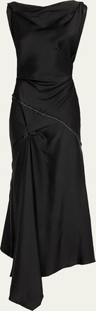 Victoria Beckham Asymmetric Draped Sleeveless Satin Midi Dress