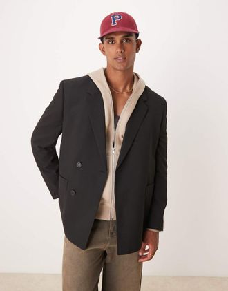 Asos Giacca da abito extra larga doppiopetto squadrata nera-Nero