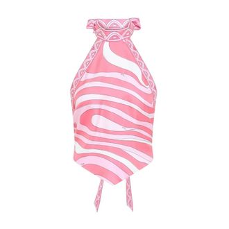 Pucci Zijden Haltertop - Dames - Tops - Roze - Maat: S Zijde