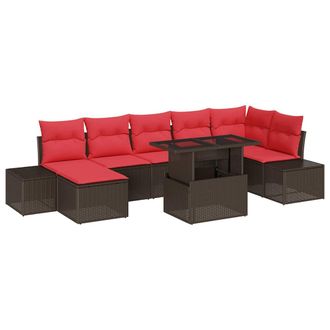 vidaXL Conjunto De Sof&aacute; De Jard&iacute;n 8 Pcs Marr&oacute;n Y Rojo Rat&aacute;n Sint&eacute;tico Vidaxl