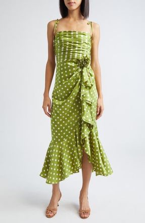 Cinq &agrave; Sept Camille Polka Dot Midi Dress in Pickle/Ivory at Nordstrom, Size 10