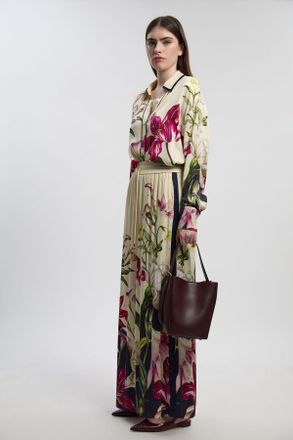 Karen Millen Womens Viscose Satin Floral Print Wide Leg Woven Trouser - Size 10 UK