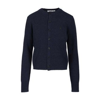 Acne Studios Crew Neck Wool Cardigan - female - Acne Studios - Cardigans - Blue - M - Knitwear