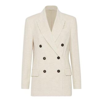 Brunello Cucinelli Womens Off White Double Breasted Jacket, Size 40