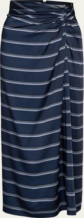 Vince Gathered Rugby Stripe Midi Skirt