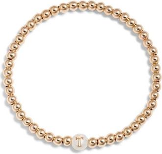 Nashelle Mother of Pearl Initial Beaded Bracelet in Gold Fill T at Nordstrom