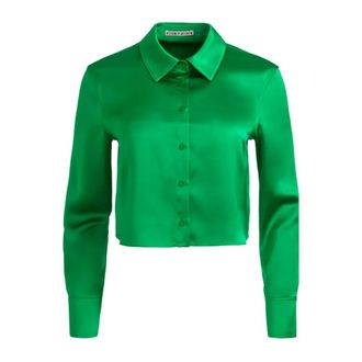 Alice & Olivia Leon Crop Blouse - Dames - Overhemden - Groen - M - Polyester - Overhemden