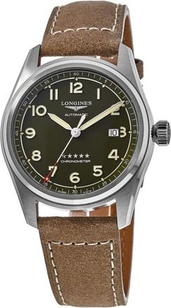 Longines Spirit Automatic Green Dial Leather Strap Mens Watch L3.811.4.03.2