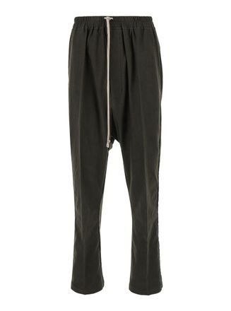 Rick Owens Green Drop-Crotched Pants With Drawstring In Cotton Man