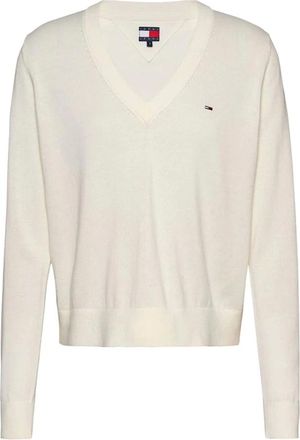 Tommy Jeans V-neck Knitwear, female, Beige, Size: XS Maglia