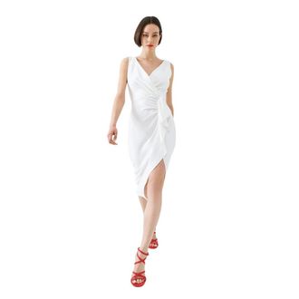 Access Fashion Kokerjurk met V-hals en zijdelingse rushes - Dames - Casual kleedjes - Wit - XS - Kleedjes