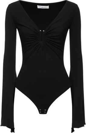 Michael Kors Stretch Matte Jersey Bodysuit met Bell-Mouwen - Dames - Bodies - Zwart - M - Tops