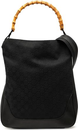Gucci Borsa a tracolla in tela GG e bamb&ugrave; con decorazione Web 2000-2015 - Nero