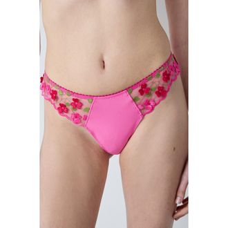 Etam Amour Embroidered Tanga Thong in Fuchsia at Nordstrom Rack, Size Large