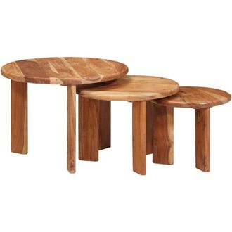 vidaXL Nesting Coffee Tables 3 pcs Brown Solid Acacia Wood vidaXL
