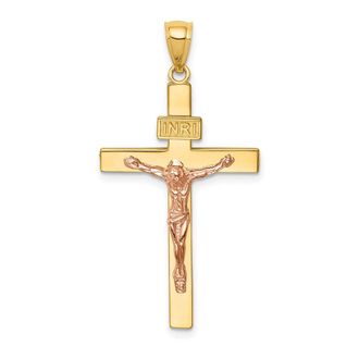 Diamond2Deal 14k Two-tone Gold INRI Crucifix Pendant