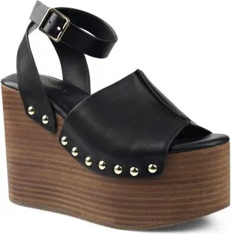 Candie's Jackson Ankle Strap Platform Wedge Sandal in Blklt at Nordstrom, Size 10