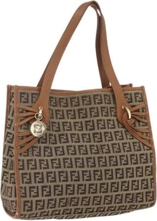 Fendi Pre-owned Shoulder Bags, female, Brown, Size: ONE SIZE Pre-owned Canvas Shoulder Bag