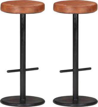vidaXL Vidaxl - Taburetes De Barra De Cocina 2 Uds Cuero Aut&eacute;ntico Marr&oacute;n