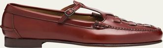Hereu Mens Maqueda Interwoven Leather T-Bar Loafers