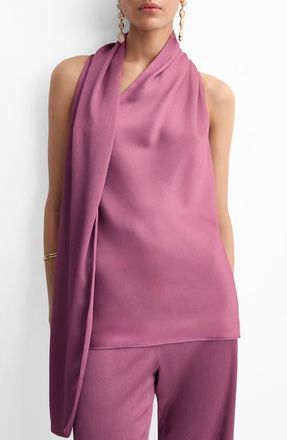 Mango Scarf Crinkle Satin Top in Light/Pastel Purple at Nordstrom, Size Small
