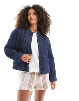 Only Giacca di jeans trapuntata color blu scuro con tasche sul davanti