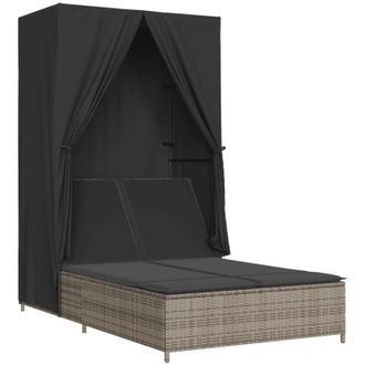 vidaXL Tumbona Doble Con Techo Y Cortinas Rat&aacute;n Sint&eacute;tico Gris Vidaxl