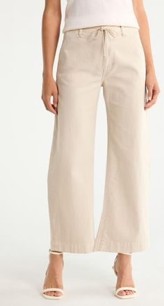 Paige Arellia Drawstring High Waist Ankle Barrel Pants in Vintage Biscotti at Nordstrom, Size 25