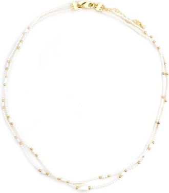Panacea Faux Pearl & Freshwater Pearl Double Strand Necklace in White at Nordstrom