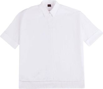 Fay Short Sleeve Straight Hem Shirt - Dames - Overhemden - Wit - M - Overhemden