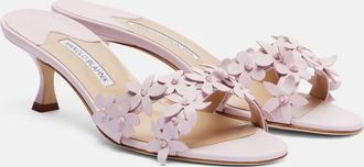 Manolo Blahnik Anista floral-appliqu&eacute; leather mules