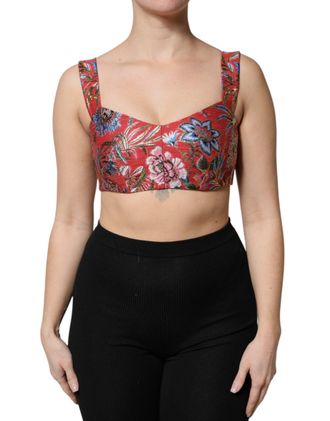 Dolce & Gabbana Womens Red Floral Brocade Cropped Bustier Corset Top