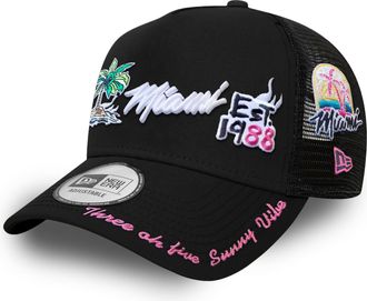 New Era Miami Heat NBA AOP Graphic Black Adjustable Trucker Cap - One-Size