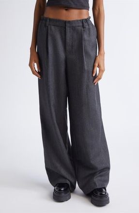 Alexander Wang Tailored Wool Flannel Wide Leg Pants in Black/Charcoal at Nordstrom, Size 12