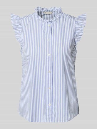 GANT Regular Fit Bluse mit Stehkragen und R&uuml;schen in Hellblau, Gr&ouml;&szlig;e 34