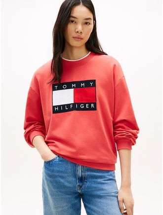 Tommy Hilfiger Womens Flag Logo Sweatshirt - Red - XXL