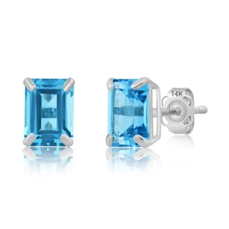 MAX + STONE 14k White Gold Solitaire Emerald-Cut Gemstone Stud Earrings (7x5mm)