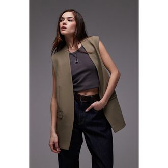 Topshop Chuck On Sleeveless Blazer in Brown at Nordstrom, Size 10