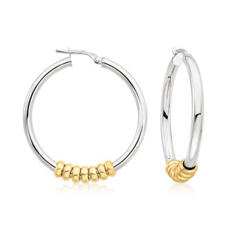 Ross-Simons Italian 3mm 2-Tone Sterling Silver Removable Bead Hoop Earrings