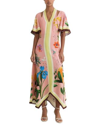 Reiss Flossy Floral Print Cut Out Midi Dress
