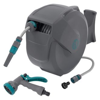 ECD Germany Carrete De Manguera 20m + 2m Extensible De Pvc Enrollador Autom&aacute;tico Portamanguera Con Bloqueo Y 9 Funciones De Pulverizaci&oacute;n, Tambor De Pared Girator