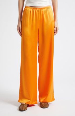 Leset Barb Wide Leg Satin Pants in Mandarine at Nordstrom, Size X-Small