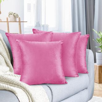 OEM Fundas De Almohada De Terciopelo, Color Liso, Cuadradas, Suaves Y Decorativas, Aptas Para Sof&aacute;s, 50 X 50 Cm, Rosa Claro, Paquete De 4 Unidades