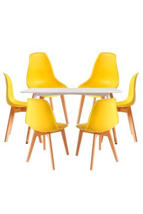 Regalos Miguel Regalos Miguel - Conjuntos De Mesa Y Sillas - Conjunto Mesa Tower Rectangular 120 X 80 Cm Blanca Y Pack 6 Sillas Kelen - Amarillo