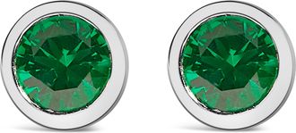 House of Brilliance 925 Sterling Silver 6MM Bezel Set Created Gemstone Solitaire Stud Earrings