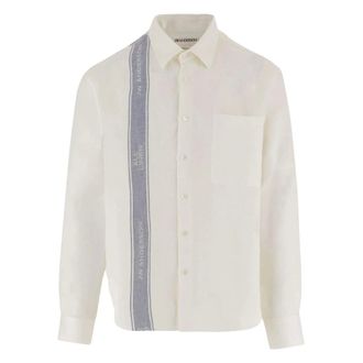 J.W.Anderson Casual Shirts, male, White, Size: XL Logo-stripe Button-down Linen Shirt