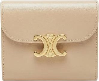 Celine Pre-owned Wallets, female, Beige, Size: ONE SIZE Pre-owned Triomphe Small Flap Wallet Leather Trifold Wallet