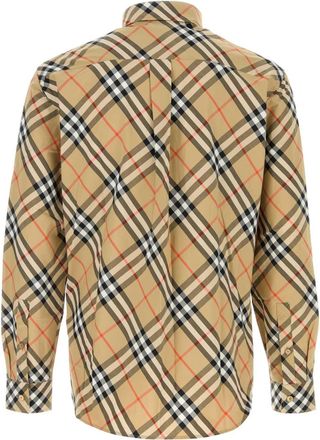 Burberry Mens Tartan-Printed Poplin Shirt Beige Cotton